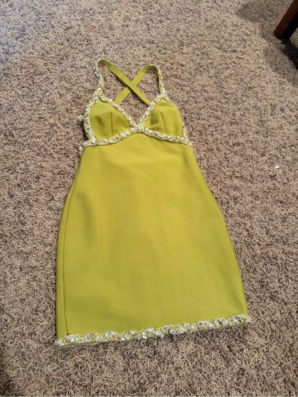 Fashion Nova Lime Green Beaded Trim Bodycon Dress
